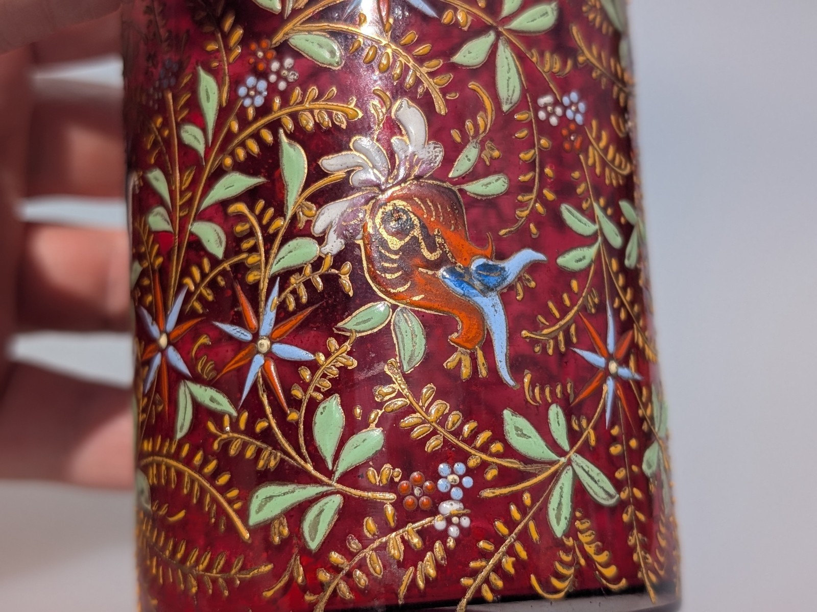 Antique 19th Century Moser Enamelled Gilt Ruby Glass Bottle/ Vase Persian Style