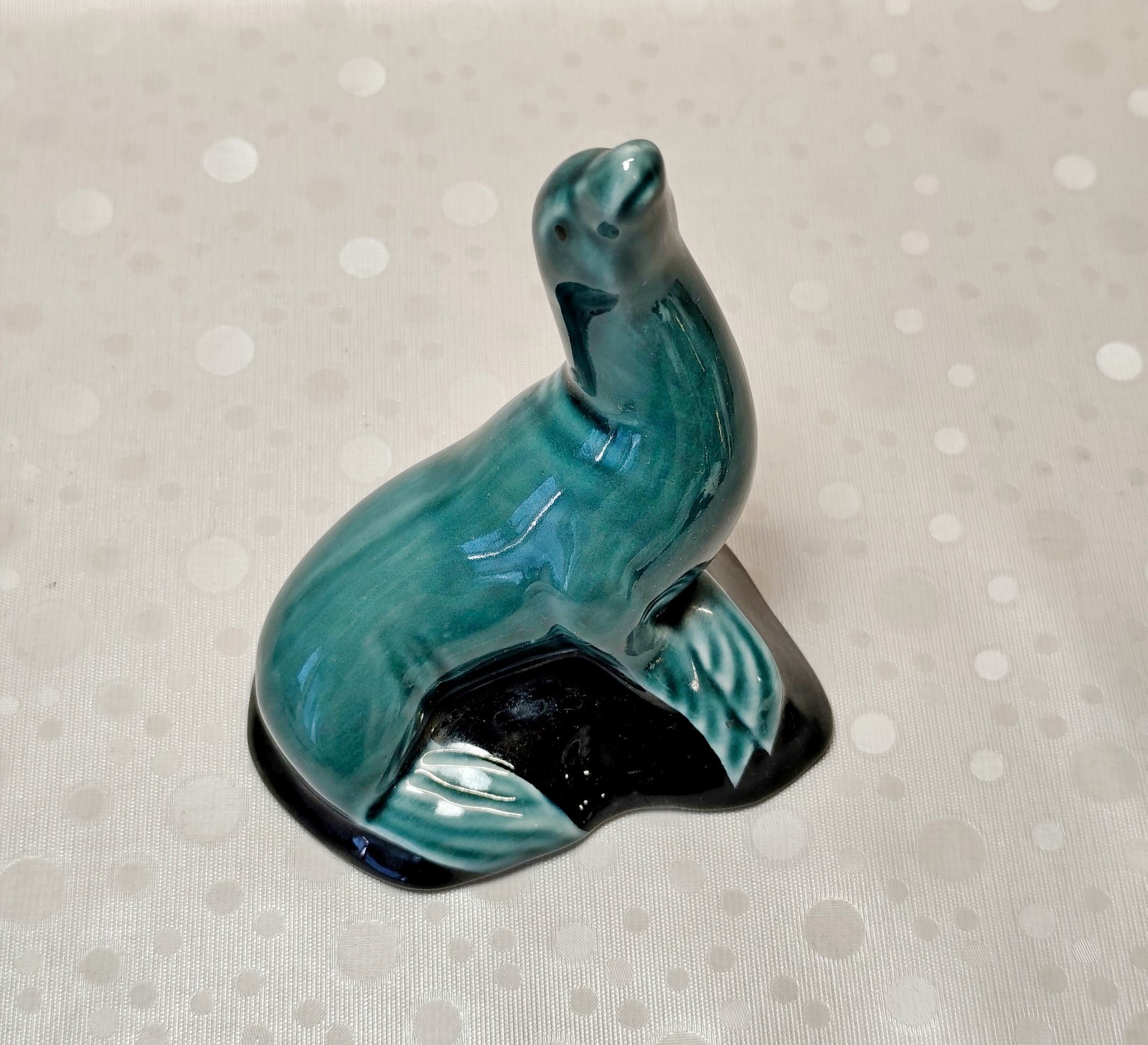 Poole Pottery Seal Figurine, Blue Teal Glaze Sea Lion, Mid Century Modern Art