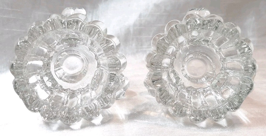 VTG Jeannette Glass National Three Toed Single Light Candlestick Holder 2Pc Set