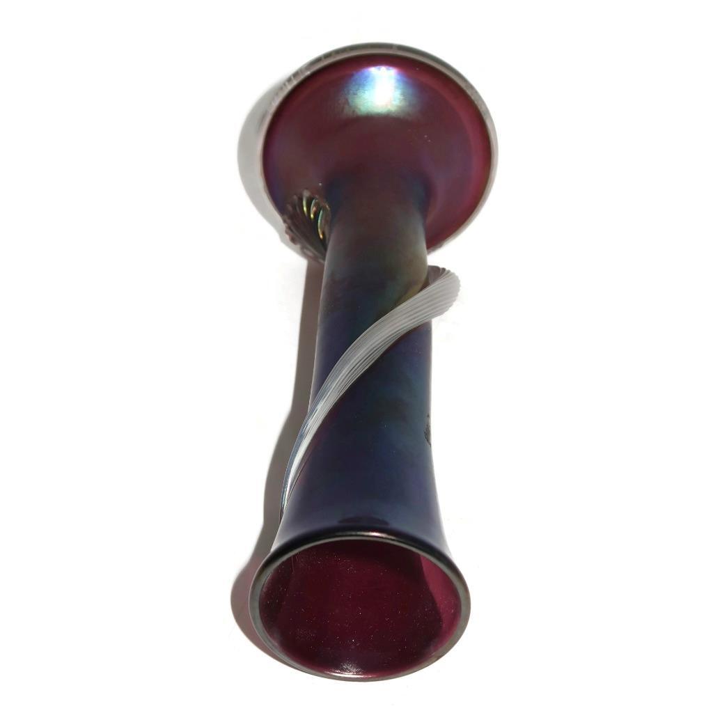 Art Glass Zellique Studio Joseph Morel 1984 Purple Iridescent Vase, 9″