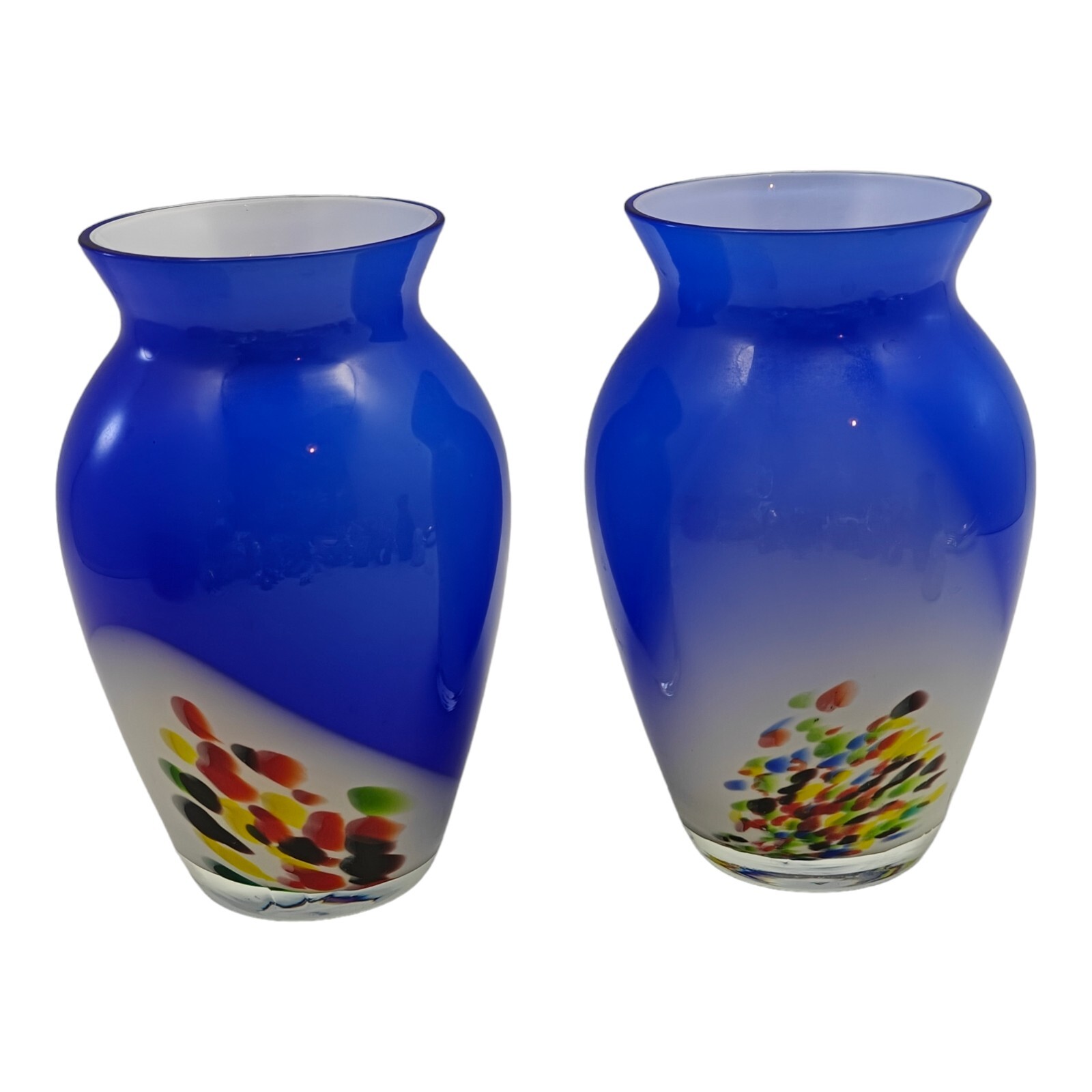 Hand Blown Art Glass Vases Cobalt Blue Confetti Cased Lot Of 2
