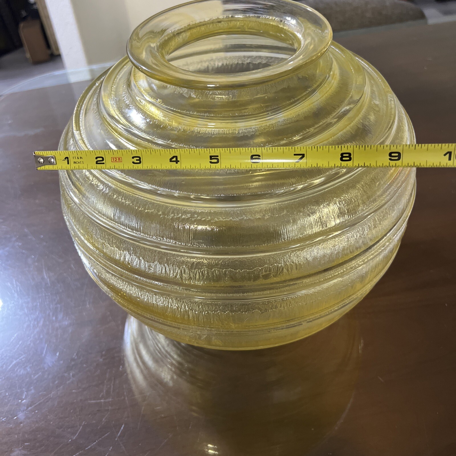 Huge Daum Nancy Art Deco Etched Citrine Spherical 10.5” H, 12” D .Marked