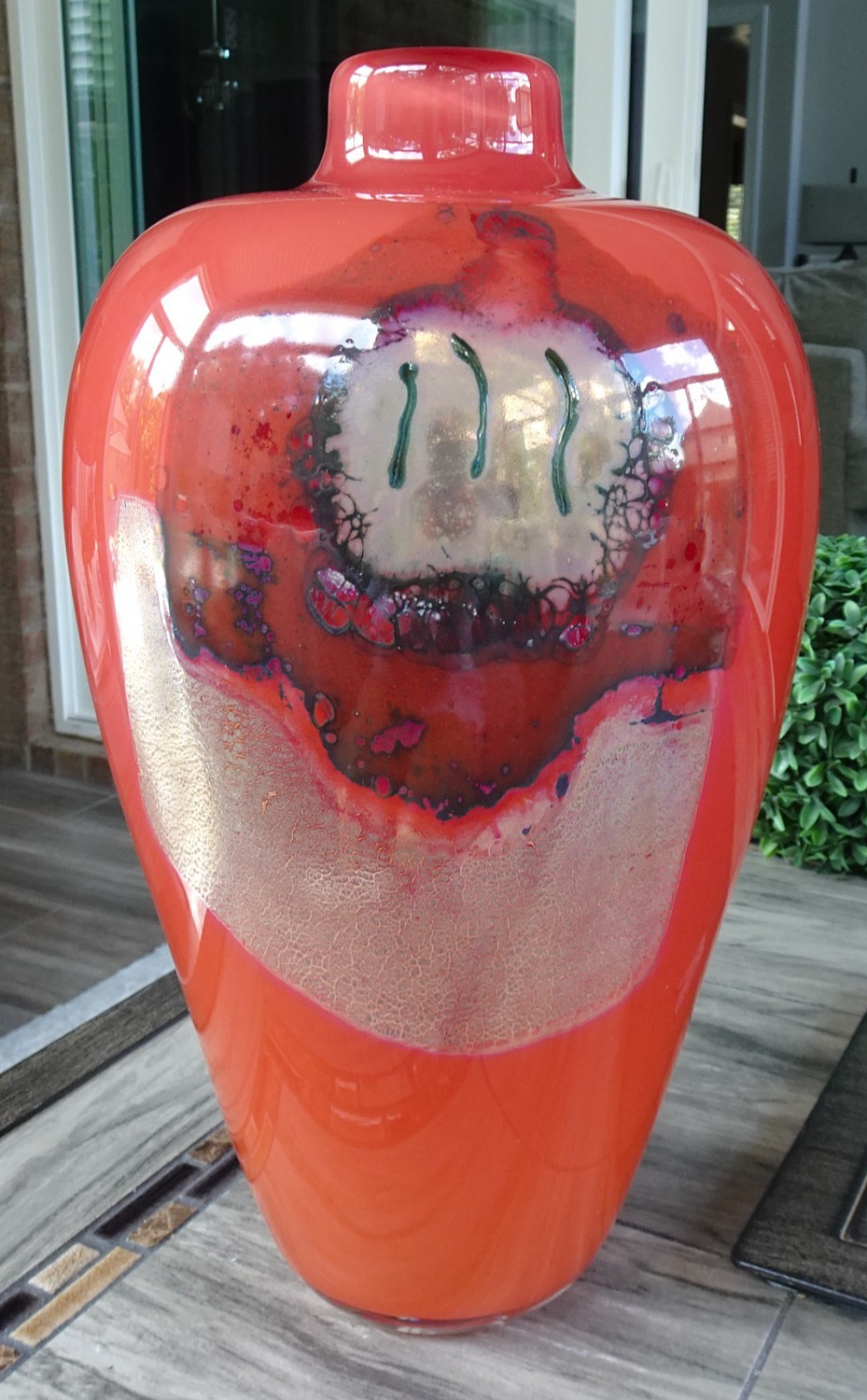 15″ LARGE Signed Randi Solin Red Metallic Fine Studio Art Glass Vase Vessel