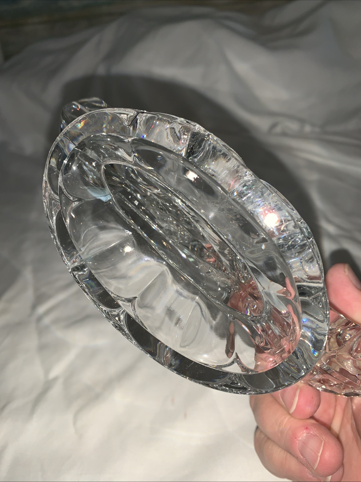 Three Arms Fostoria Crystal Triple Candle Holder 7 1/4″ Long 5 1/4 ” Tall