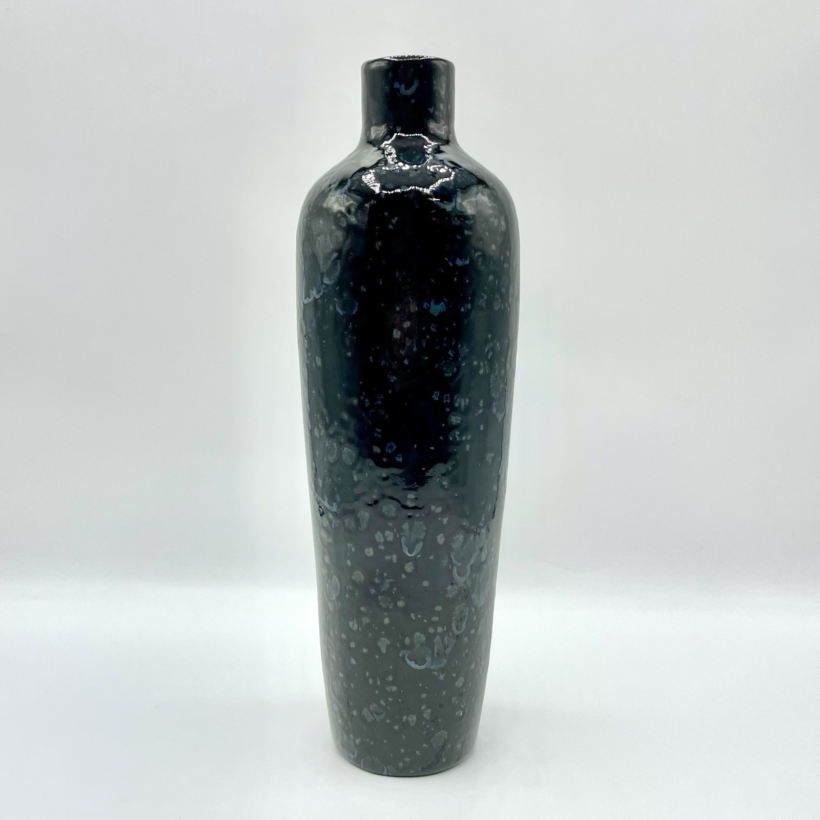 Studio Pottery Bottle Vase Blue Green Crystalline Drip Glaze 11.5” Modern Art