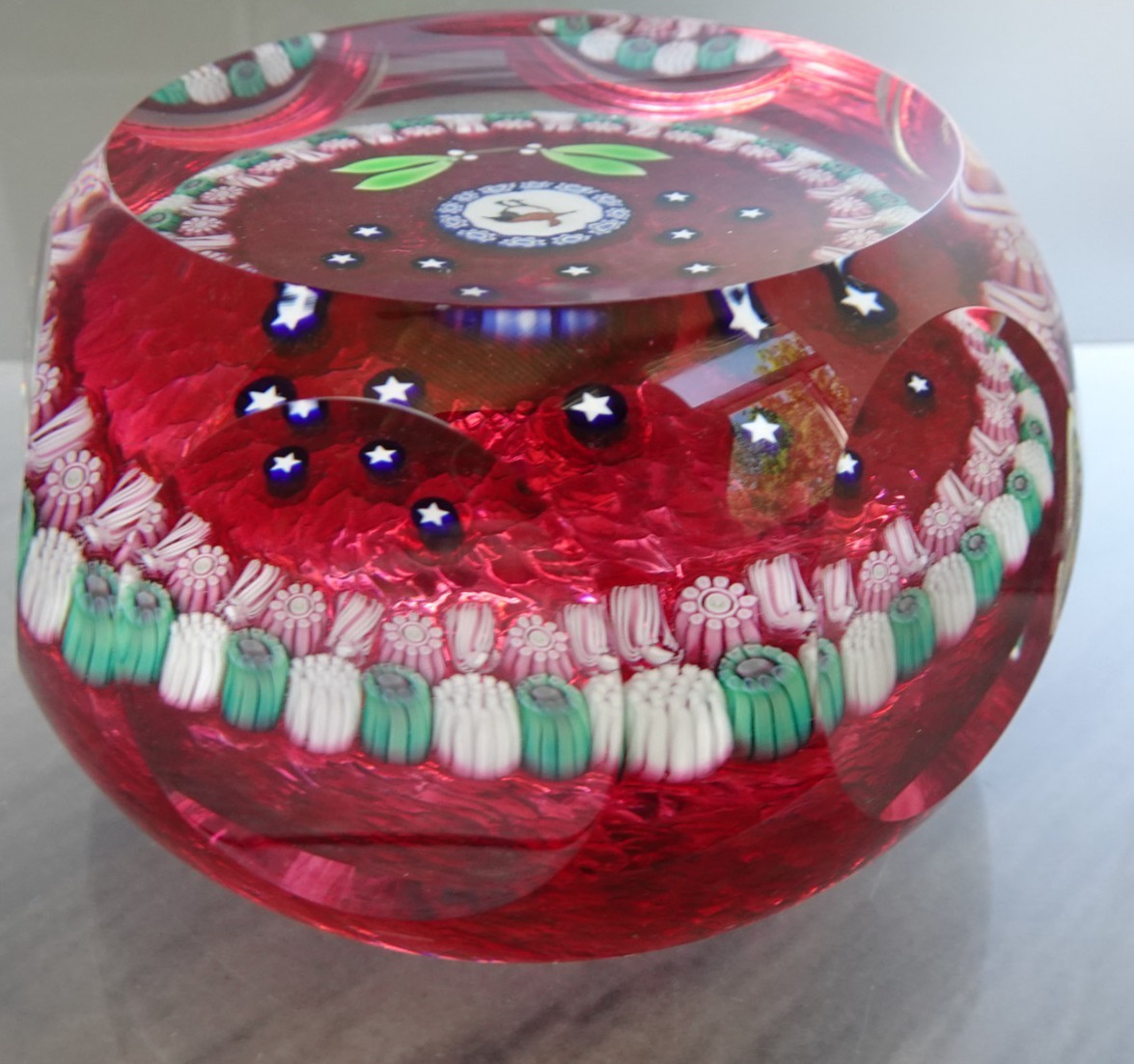 Perthshire Glass L/E Faceted 1995 Christmas Robin Millefiori Paperweight #14