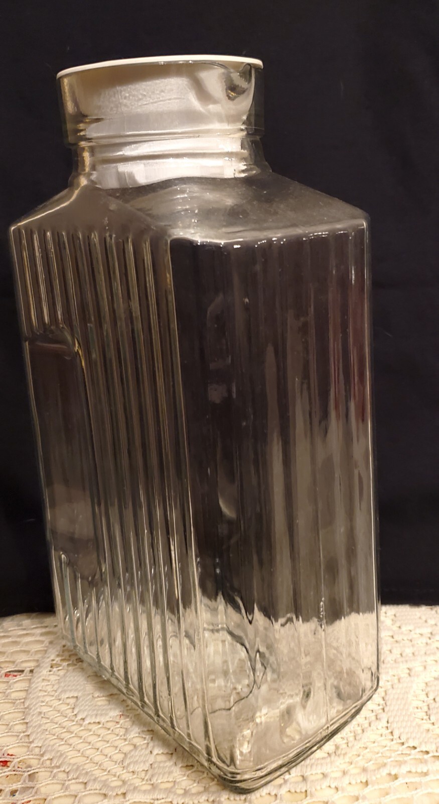 Anchor Hocking Refrigerator Bottle Glass Juice Ribbed Jug Pitcher 2 Qt Vintage