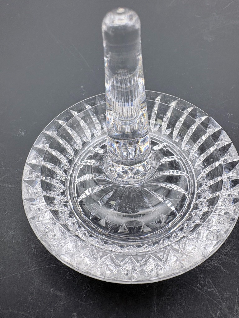 Vintage Waterford Style Clear Crystal Glass Vanity Jewelry Ring Holder 3″ Tall