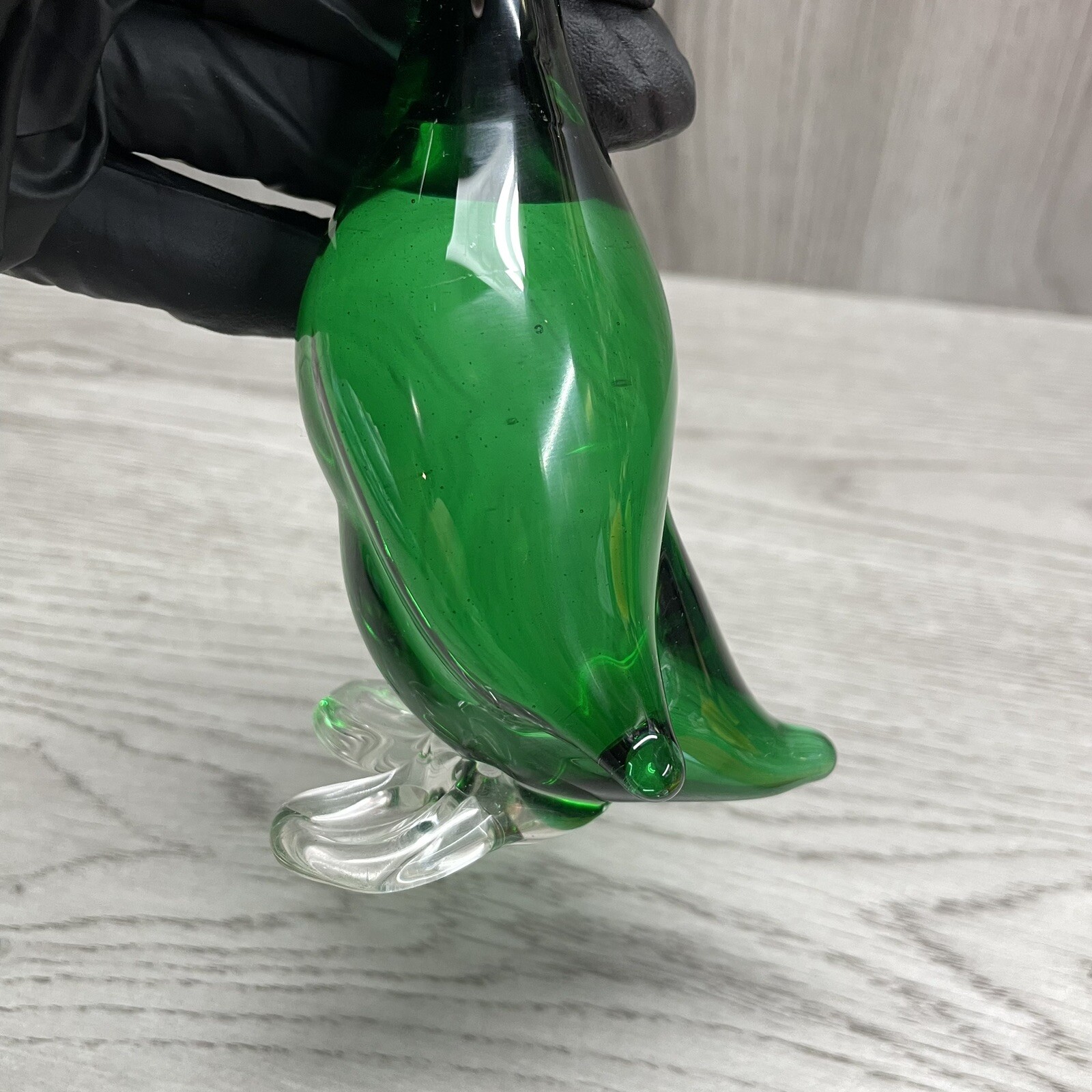 Vintage MCM Murano Style Blown Glass Green Duck Bird 7″ Mid Century Modern