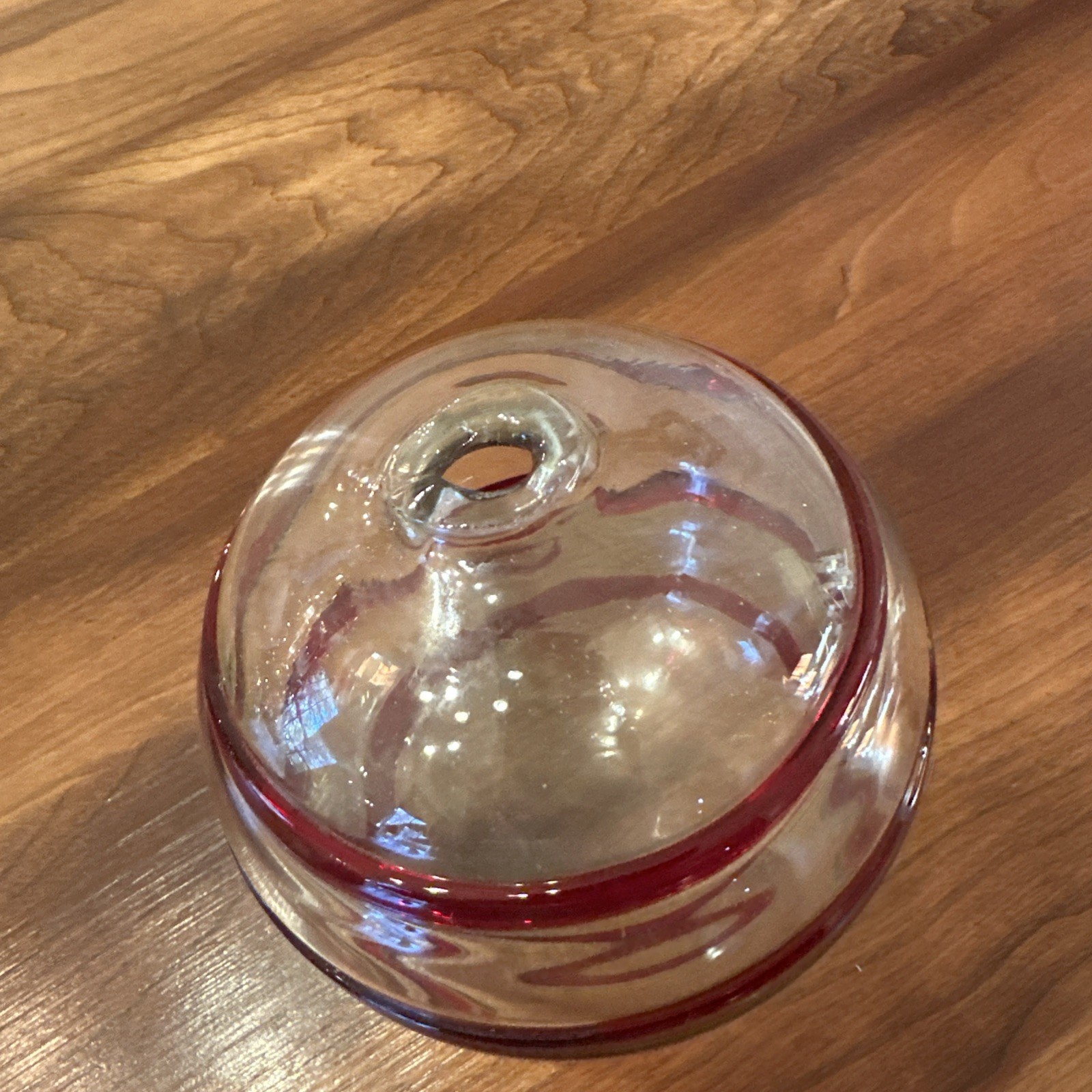 Hecho En Mexico Hand Blown Red Stripe On Clear Float 5” Diameter Glass Ball