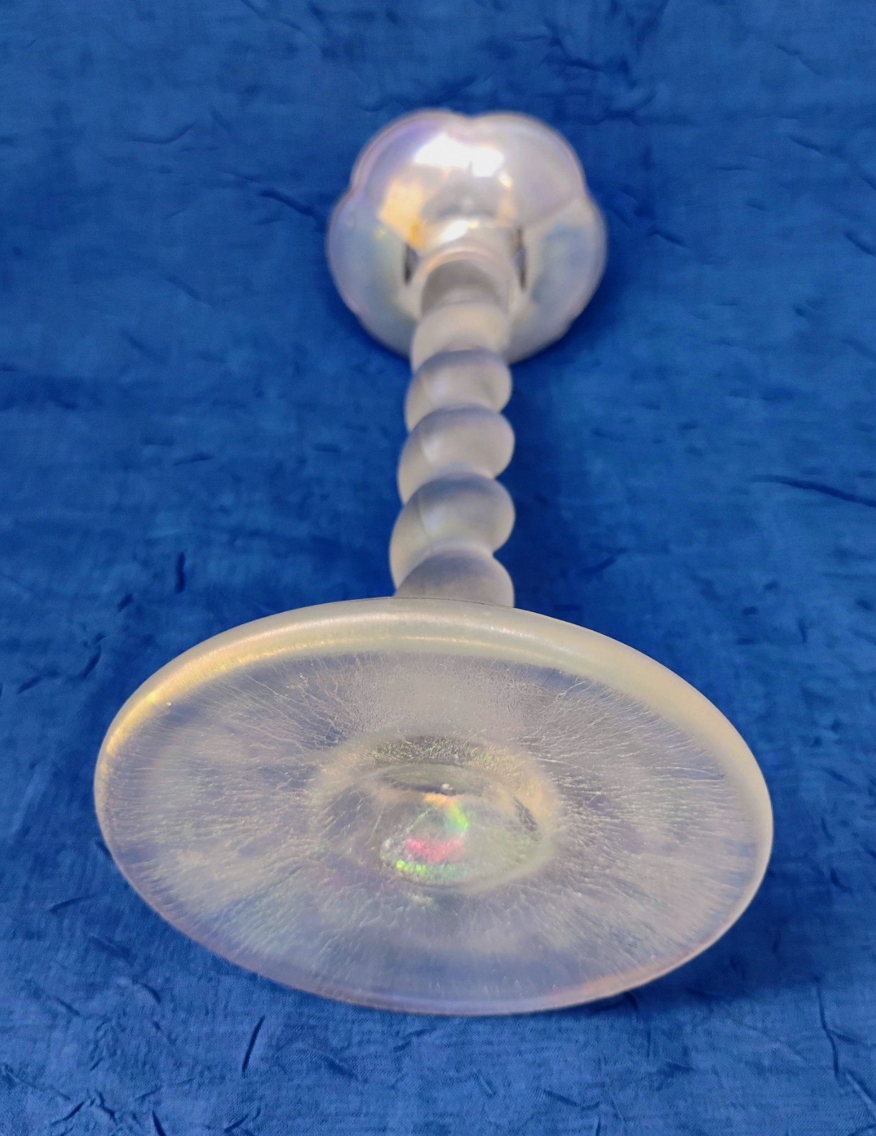 Vintage Frosted Stretch Glass Iridescent Twist Candlestick Candle Holder Tiffin?