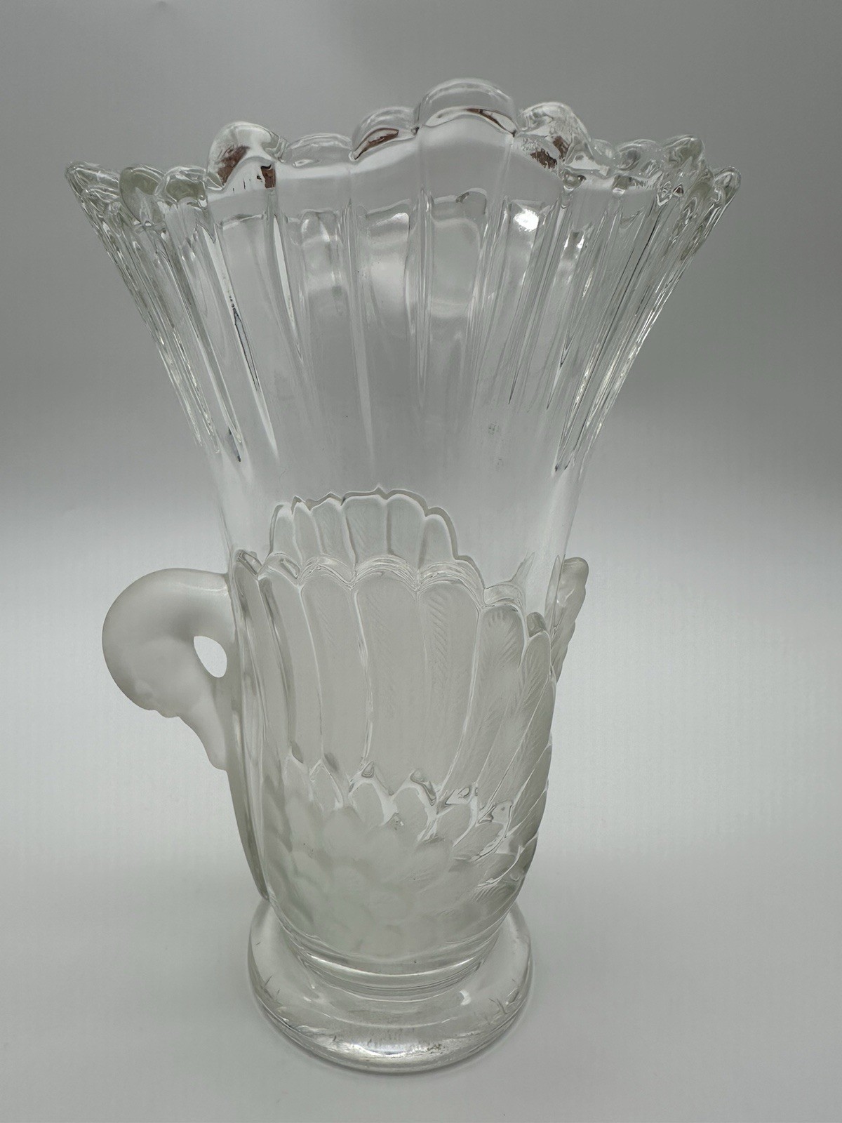 Vintage Mikasa Art Deco Frosted Clear Swan Vase 7.5”