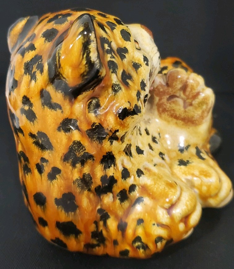 MCM Glazed Porcelian over Terracotta Leopard Cheetah Cub Figurine