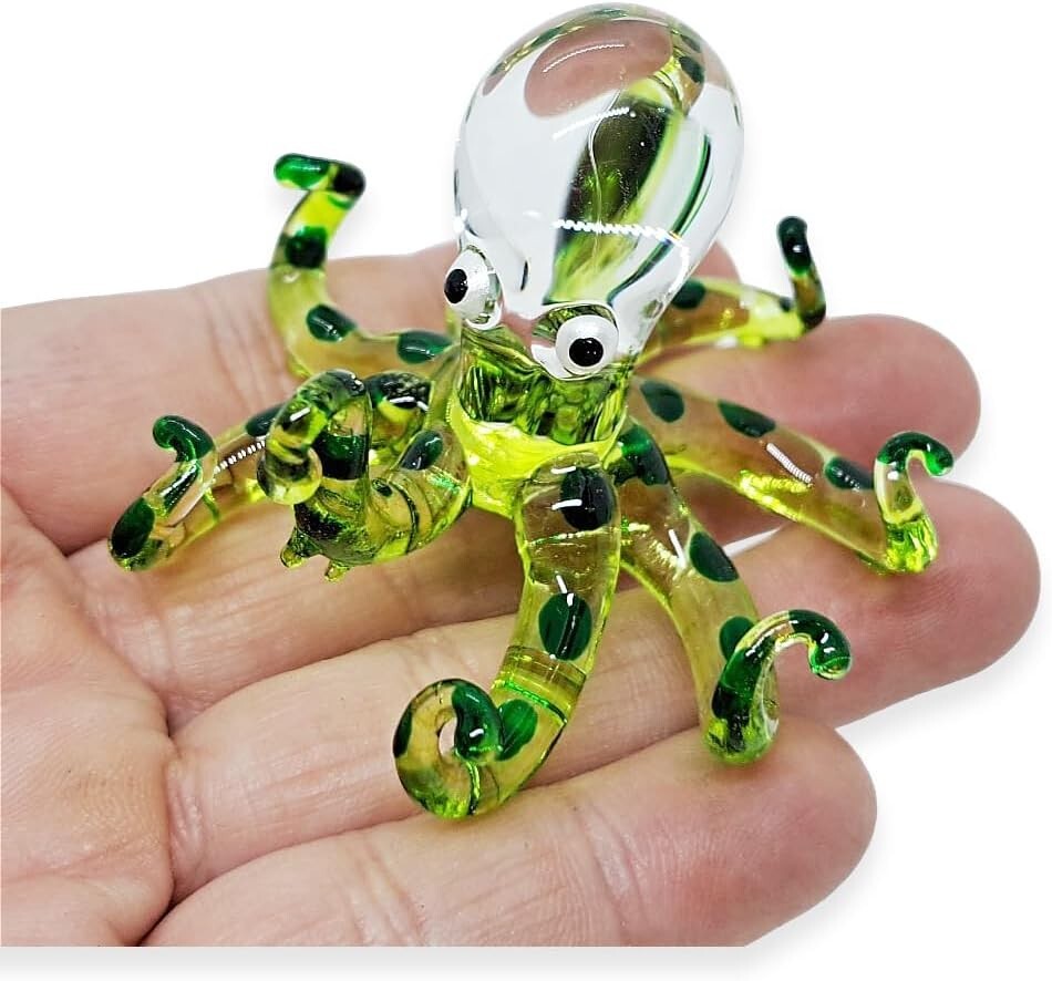 2⅜” L Green Octopus Glass Squid Miniature Sealife Aquarium Decor Animal Figurine