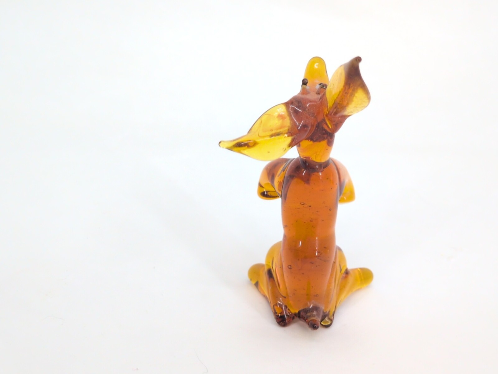 Vintage Miniature Hand Blown Amber Glass Dog Animal