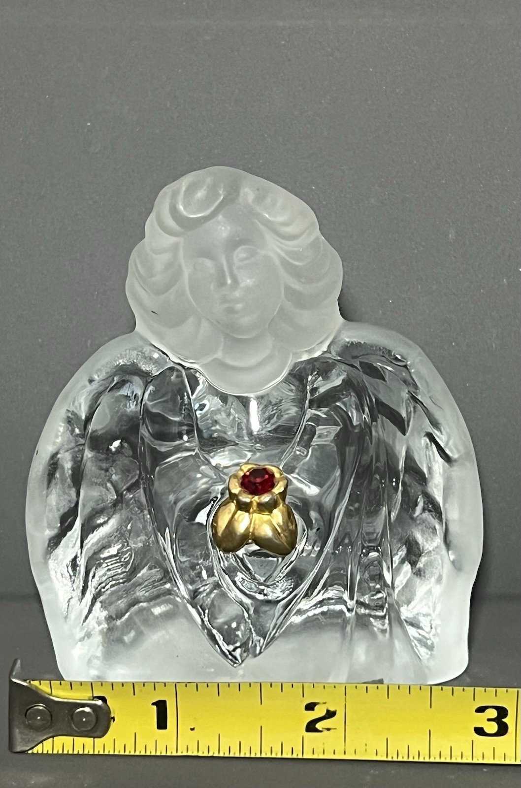 Fenton Clear Glass Guardian Angel Figurine with Red Rhinestone 3.25 in Tall 90s