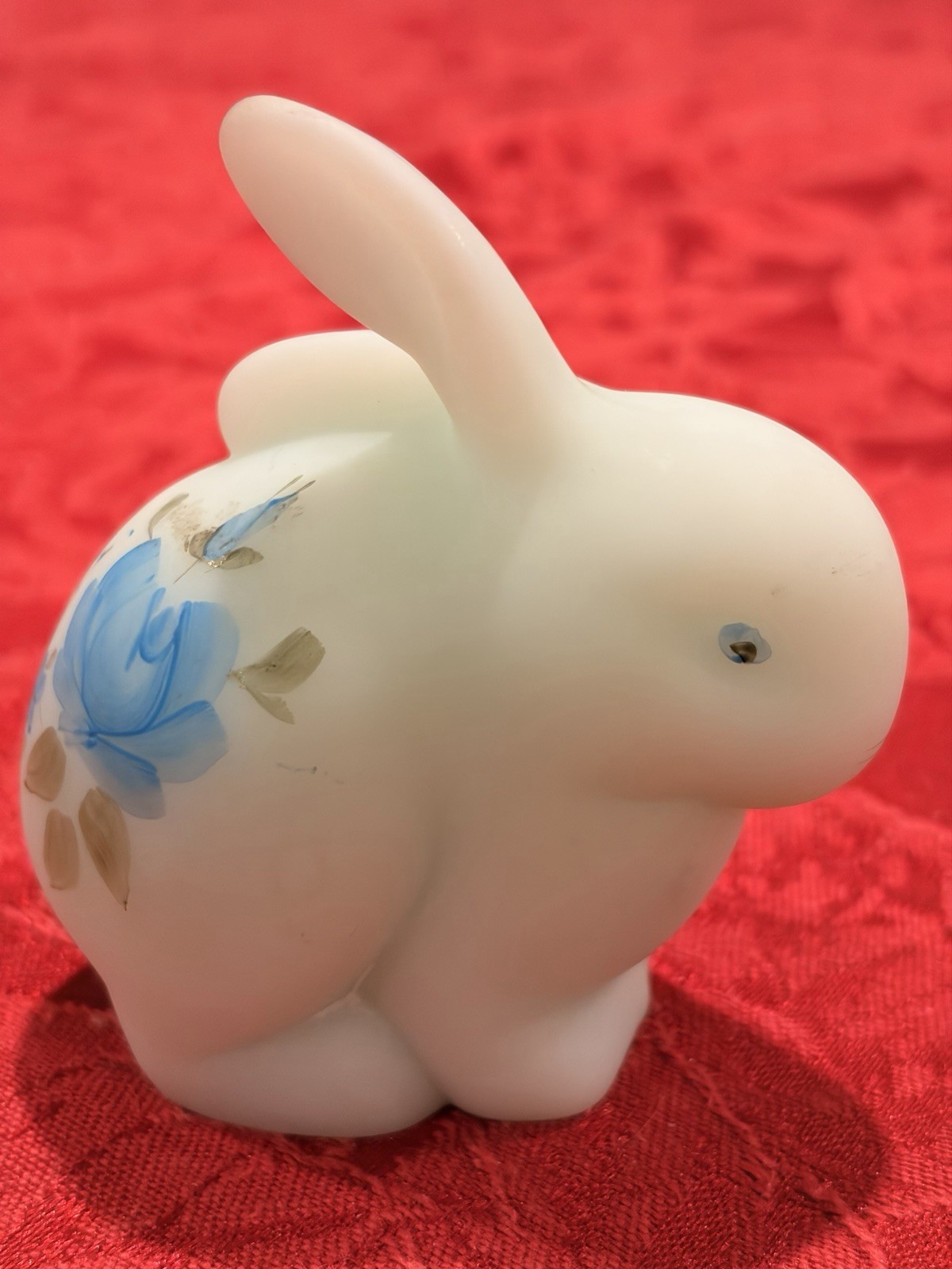 Charming Vintage Fenton Matte White With Blue Roses Bunny Figurine Signed