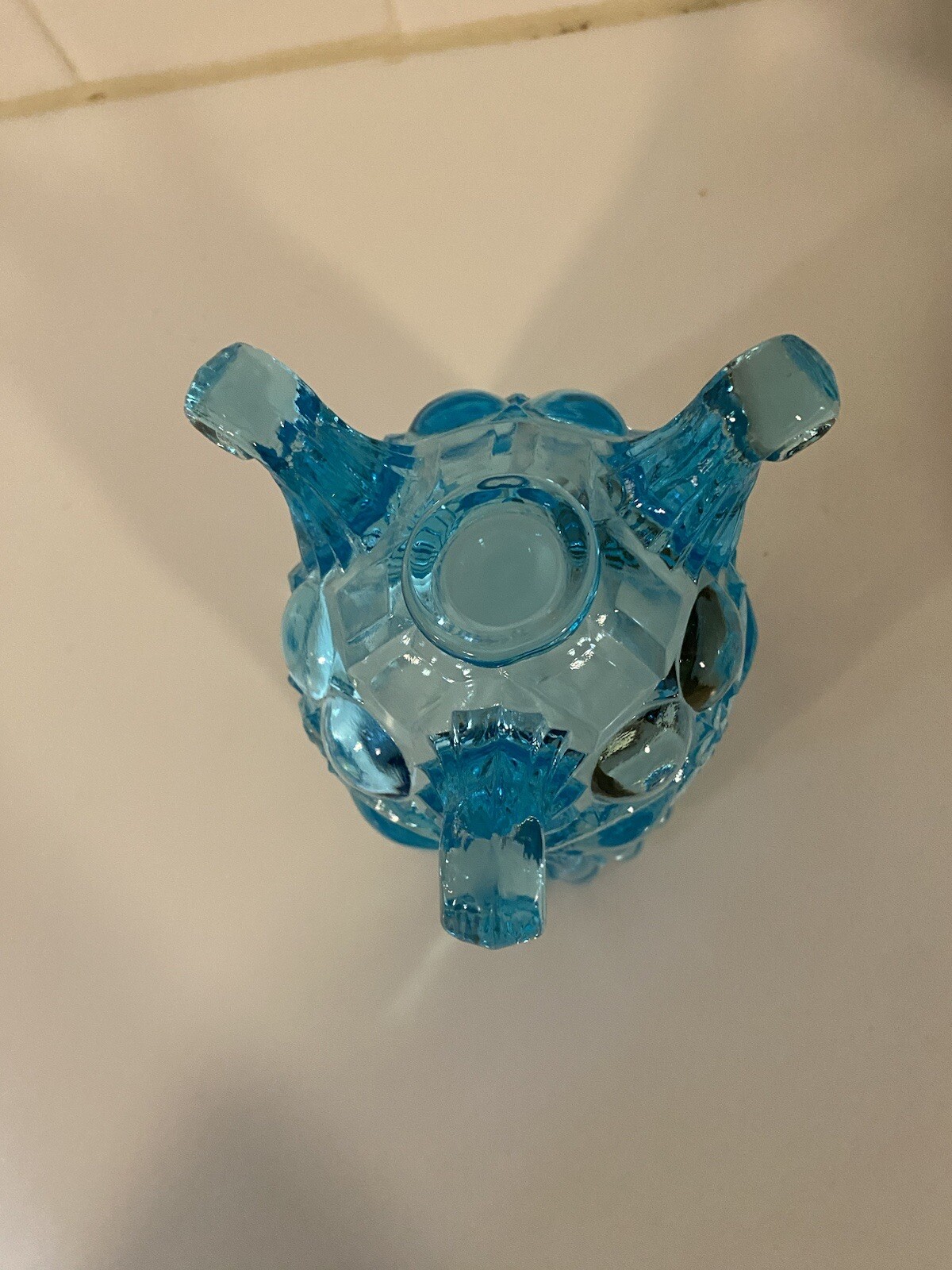 Mosser Aqua Blue Glass 3 Footed Eyewinker Eye Winker Pattern Spooner Vase