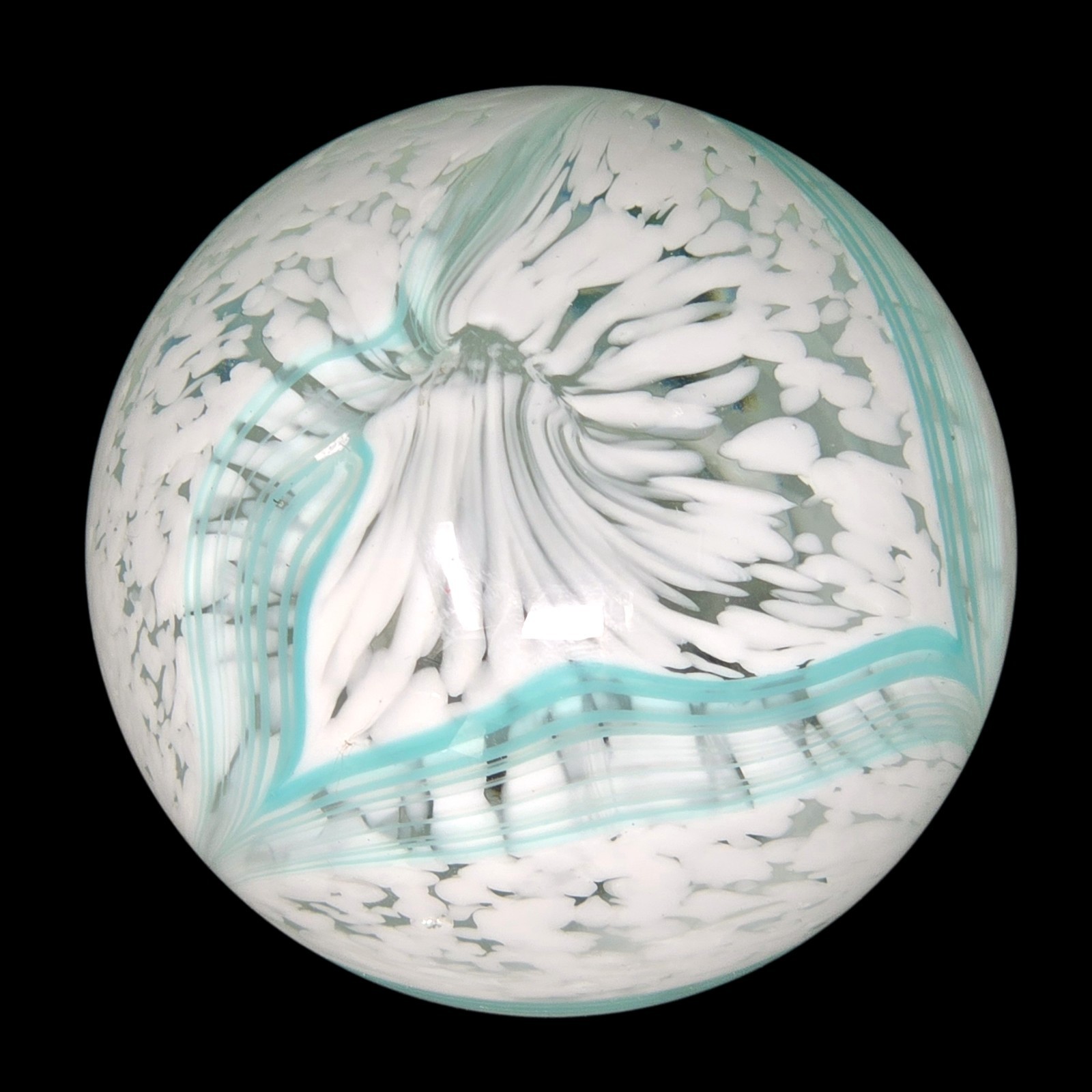 LARGE 1 LB 9 OZ 3″ ELMWOOD INDIANA BLUE & WHITE SWIRL PAPERWEIGHT