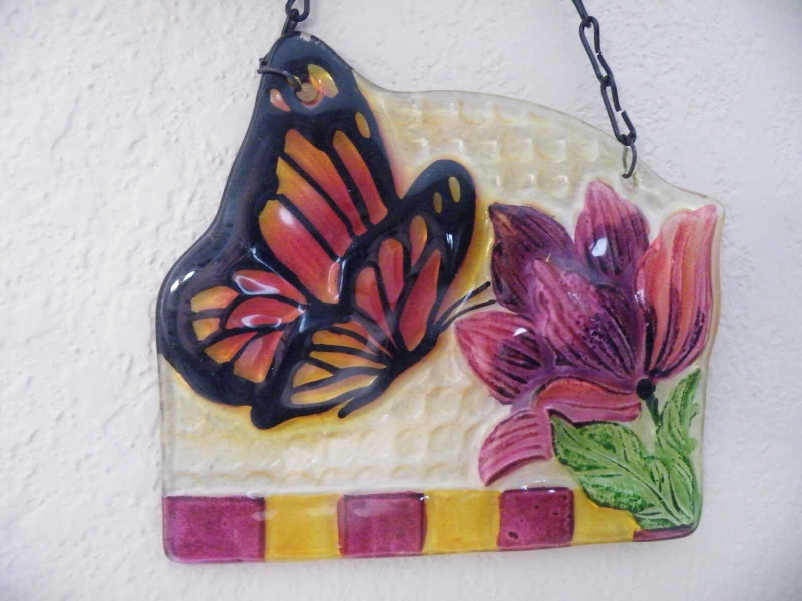 New ART GLASS Hanging SUNCATCHER Decor BUTTERFLY FLOWER Evergreen Garden