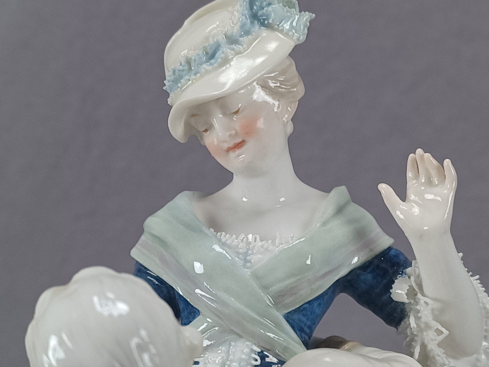 Antique KPM Berlin Hand Painted Couple Porcelain Figurine Group With Cat