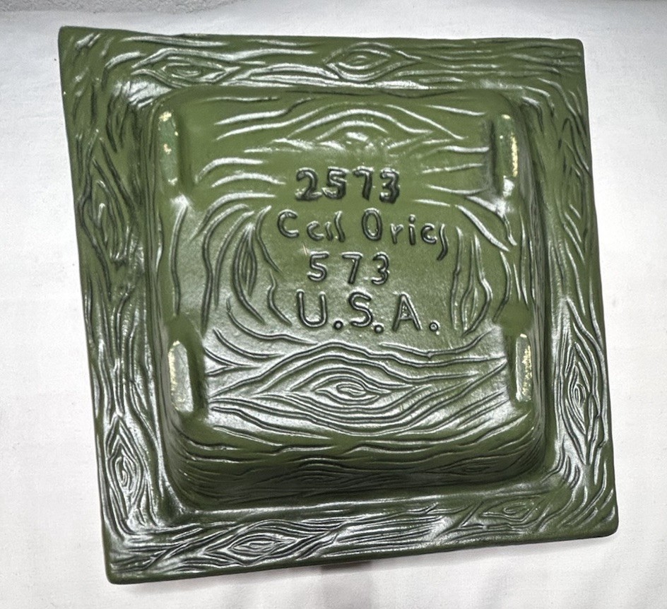 Vintage MCM Square Ashtray California Pottery USA 573 ~ Harvest Gold Green 2573