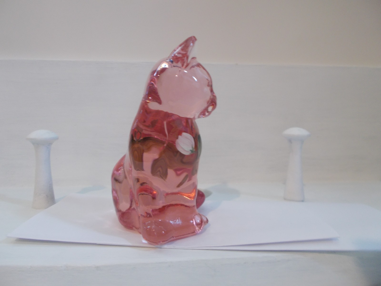 Fenton Glass Pink Satin Finish H/P Sitting Cat, Marilyn Wagner