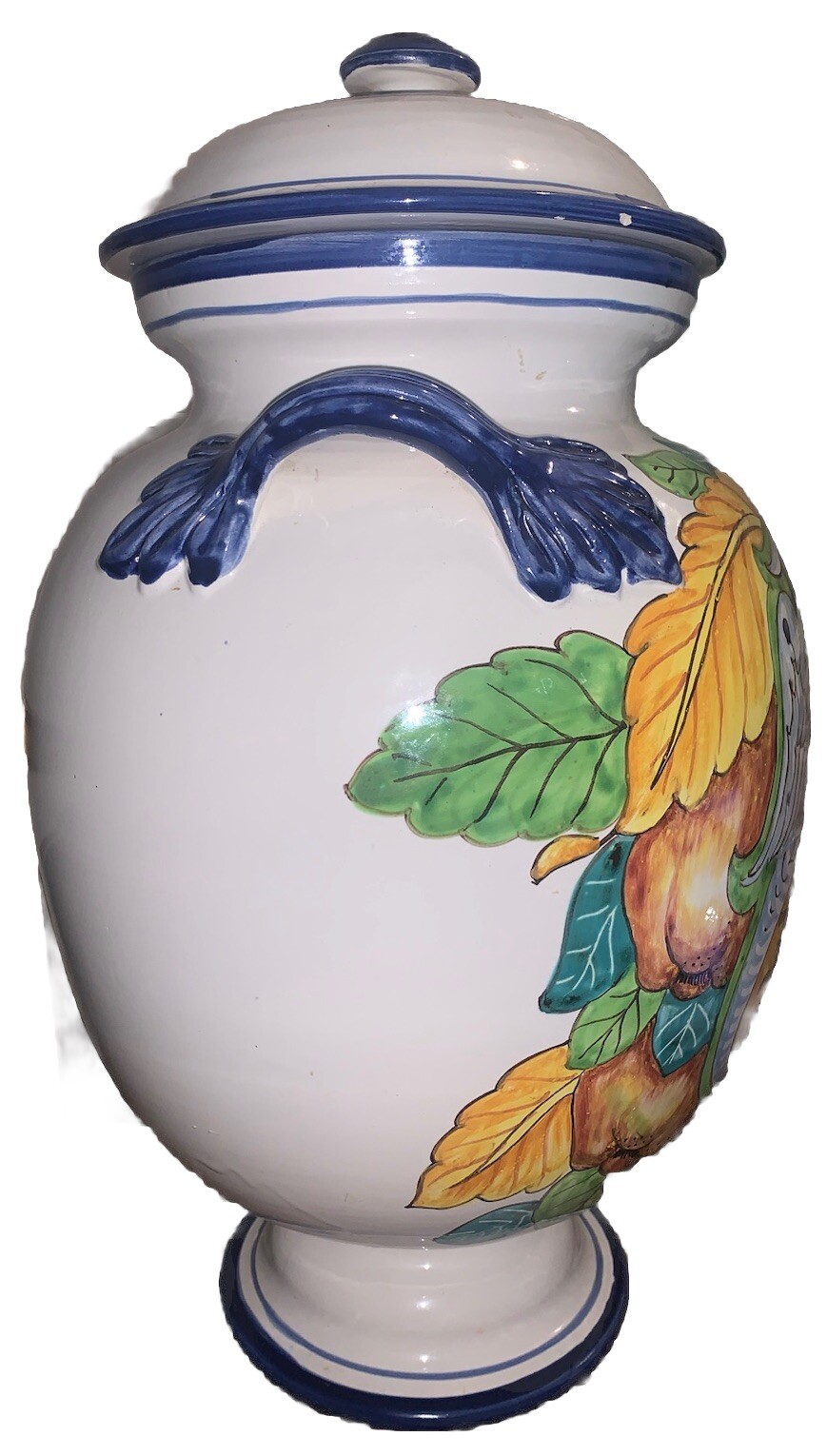 VTG Italy Double Birds Majolica Pottery Jar Vase 15.75”T 9.25”Diam Handpainted