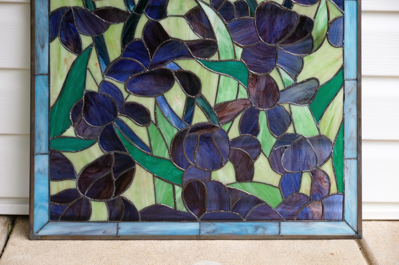 Tiffany Style stained glass window panel Iris Flowers, 24″ x 24″ HF575