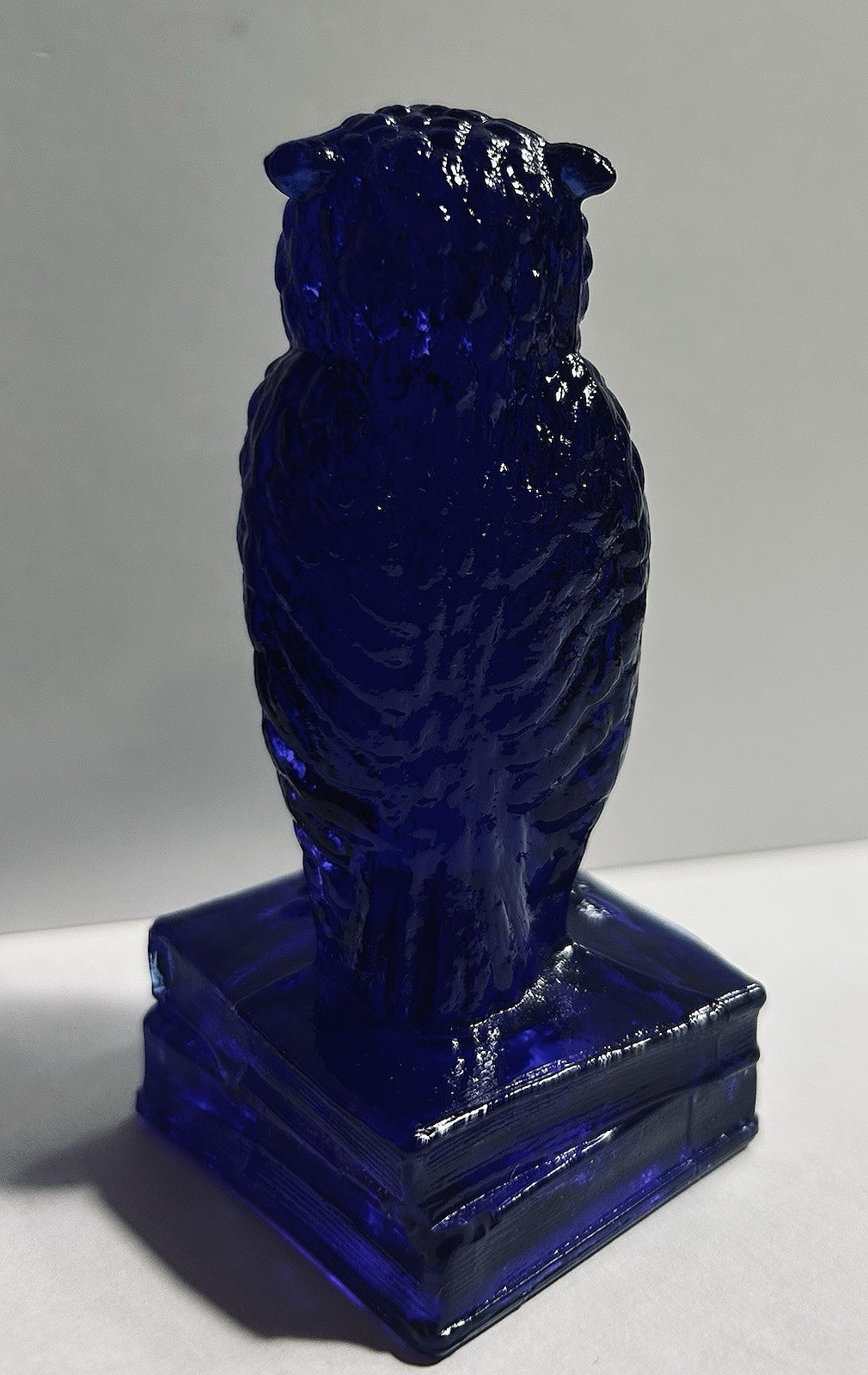 Degenhart Cobalt Blue Glass Wise Ole Owl on Books