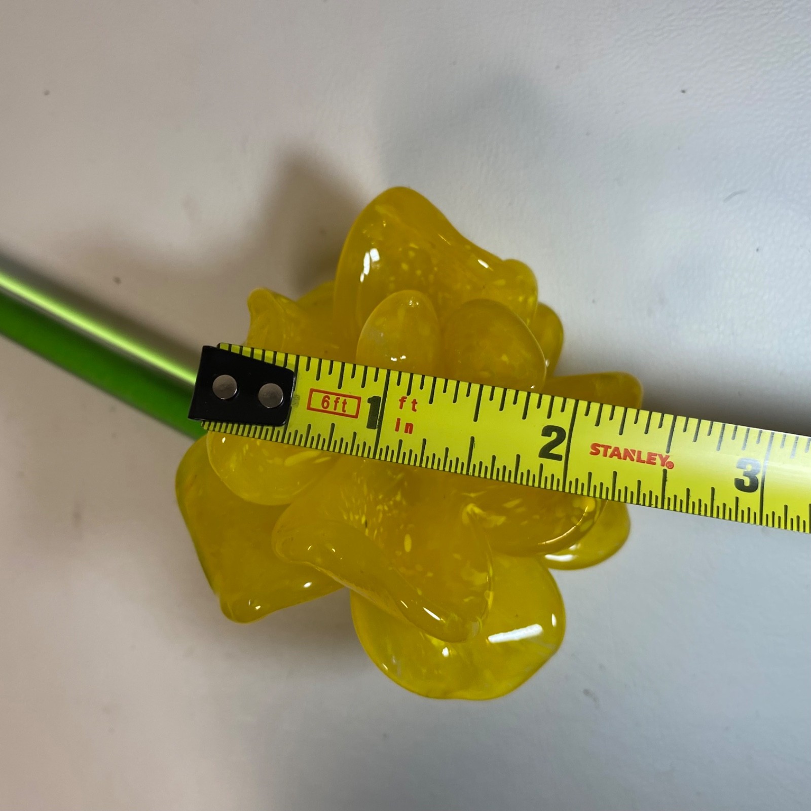 2 Art Glass Flowers • 12″ • Yellow Pink • Long Stem • Gorgeous!
