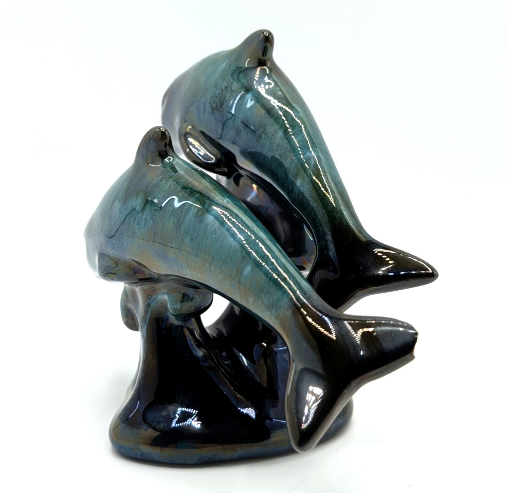 Blue Mountain Pottery Dolphins Jumping Through Waves SOLD AS IS Ocean Nature