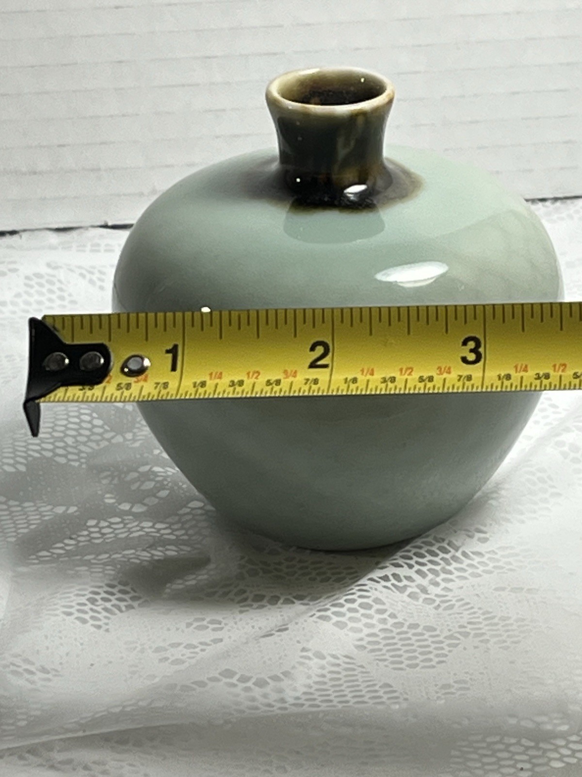 Peabody Museum of Salem Art Glass Bud Vase Hand Blown Green Brown Vintage