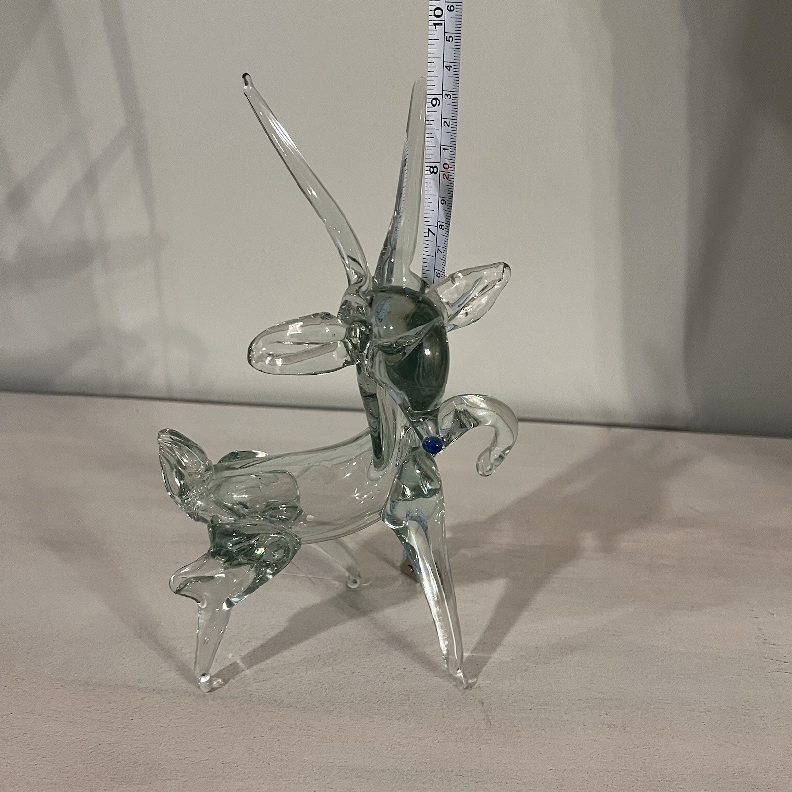 Vintage Hand Blown Glass Reindeer With Blue Nose And Eyes Unique Art Glass
