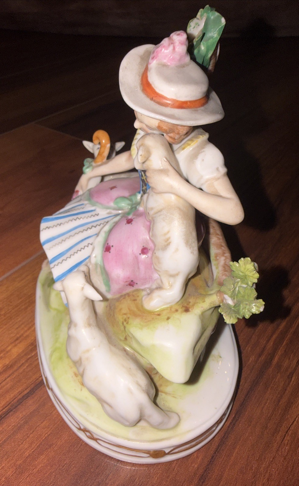 Vintage Kalk German Porcelain Shepherdess Figurine Lambs Crossed Arrows Mark