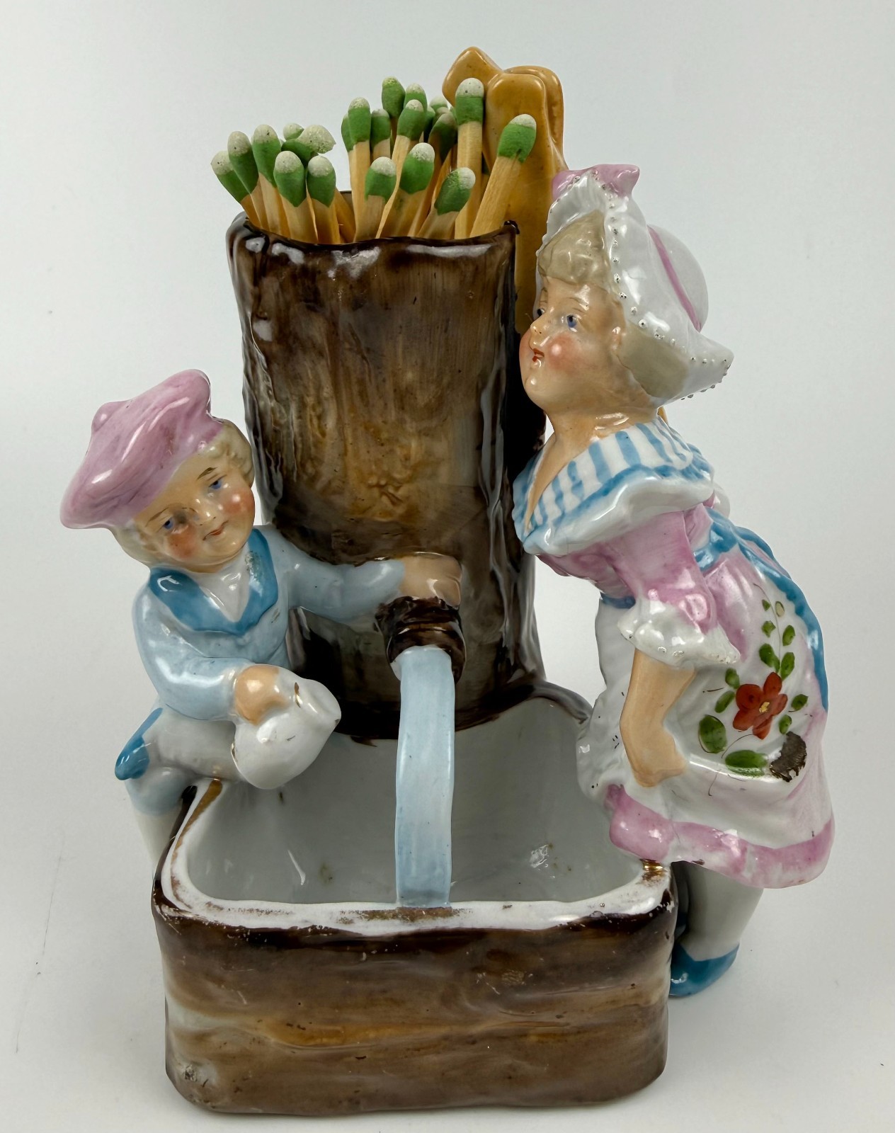 Antique Germany Conta Boehme Porcelain Match holder bud vase fountain figurine
