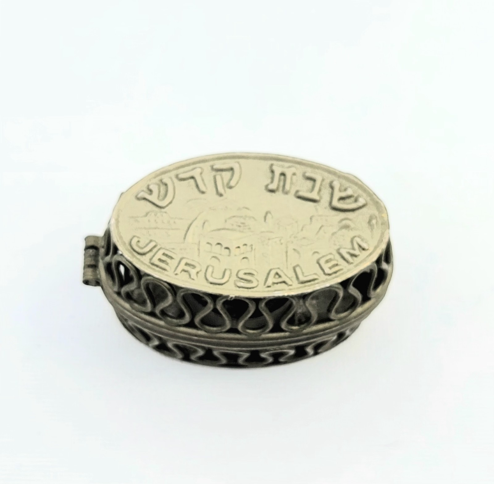 Shabbat Nickel-Plated Travel Candlestick Holders Hinged Lid Openwork Design