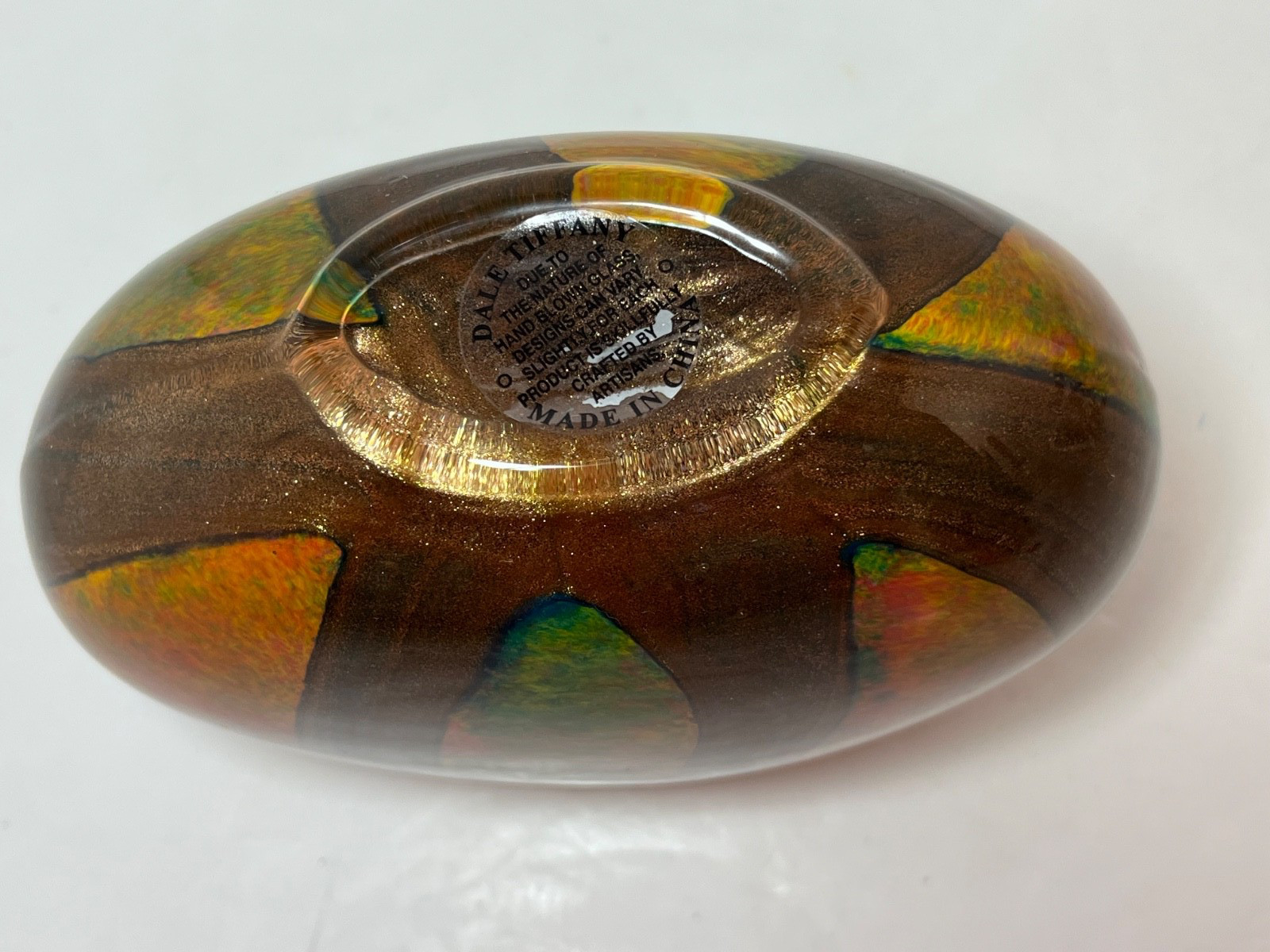Dale Tiffany Hand Blown Brown Orange Gold Green Vase Perfume Bottle No Stopper