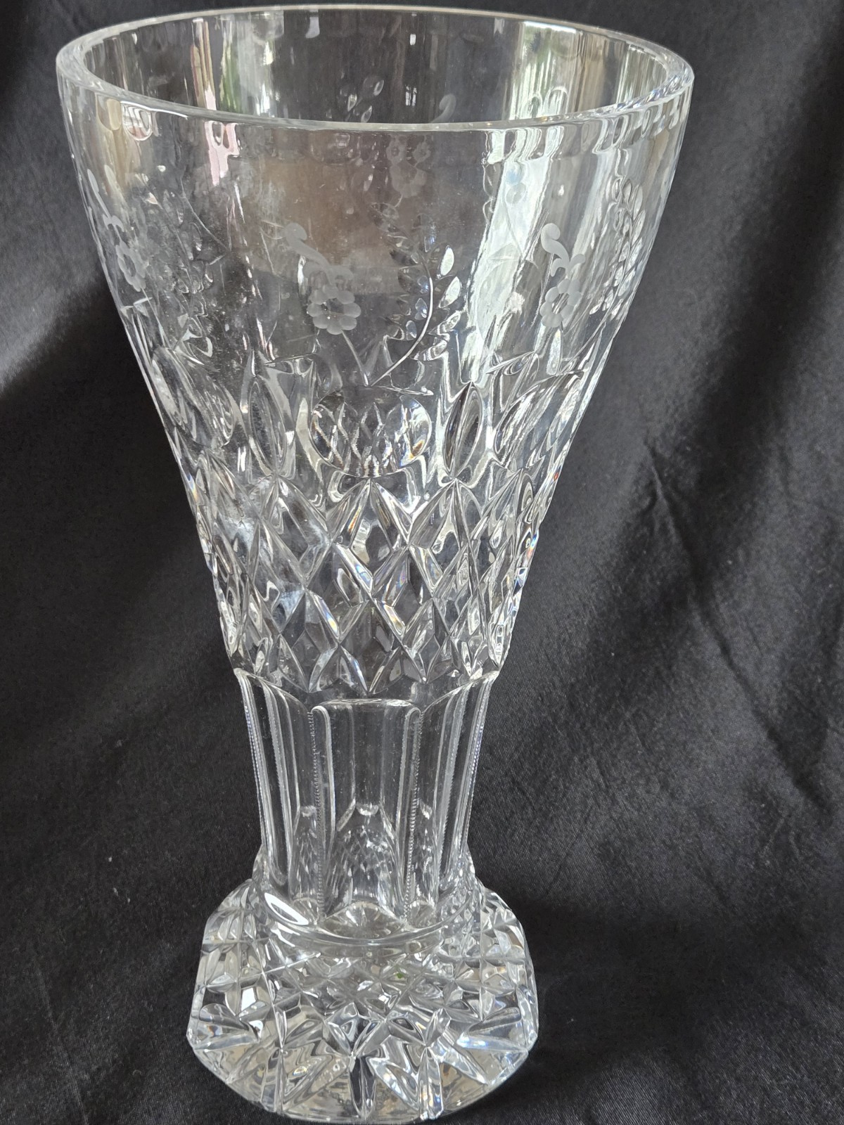 Rogaska Crystal “Gallia” Trumpet Vase Hand Cut Lead Crystal, Yugoslavia 13″ t