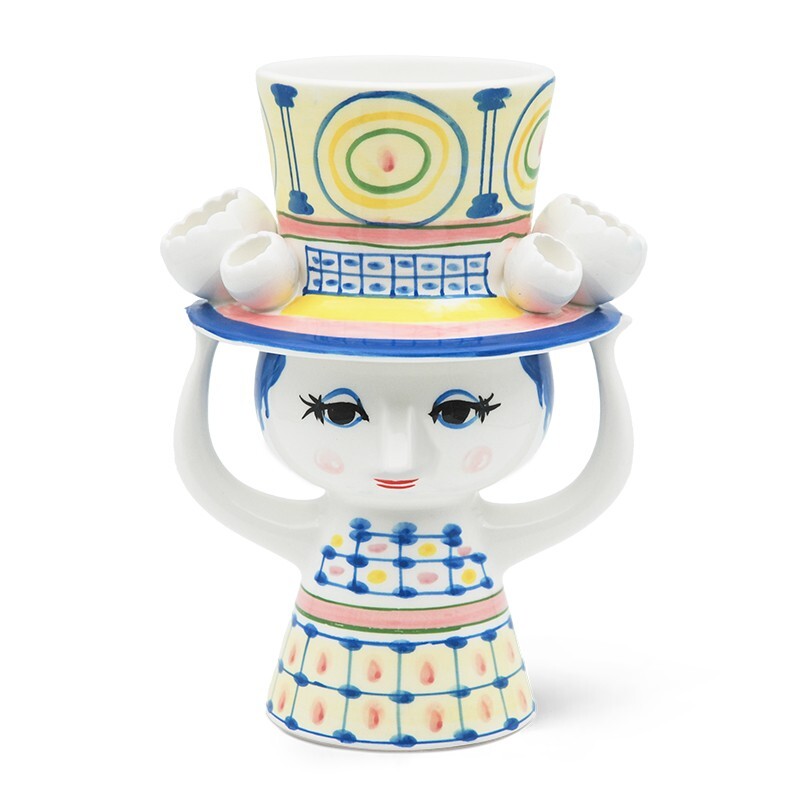 Bjorn Wiinblad Flower Vase Lady with Hat Porcelain with Box Limited H20.5cm/8.1″