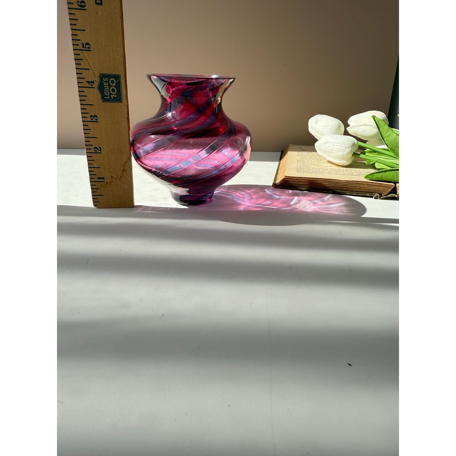 Caithness Scotland Hand Blown Purple & Blue Swirl Art Glass Vase Scottish Glass