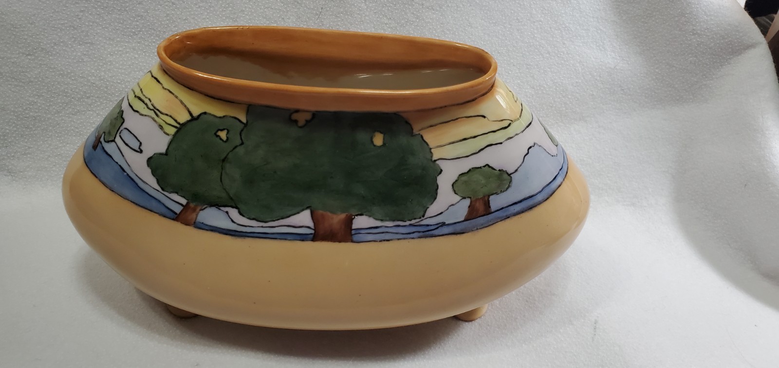 Willets Belleek Porcelain Hand Painted Planter Vase w/Trees Landscape SignedRARE