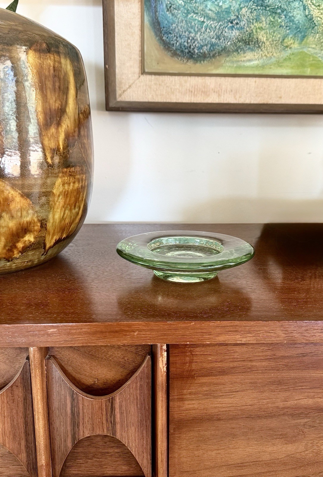 Fire & Light Artful Recycled Glass Lime Green Footed Base Decorative Dish