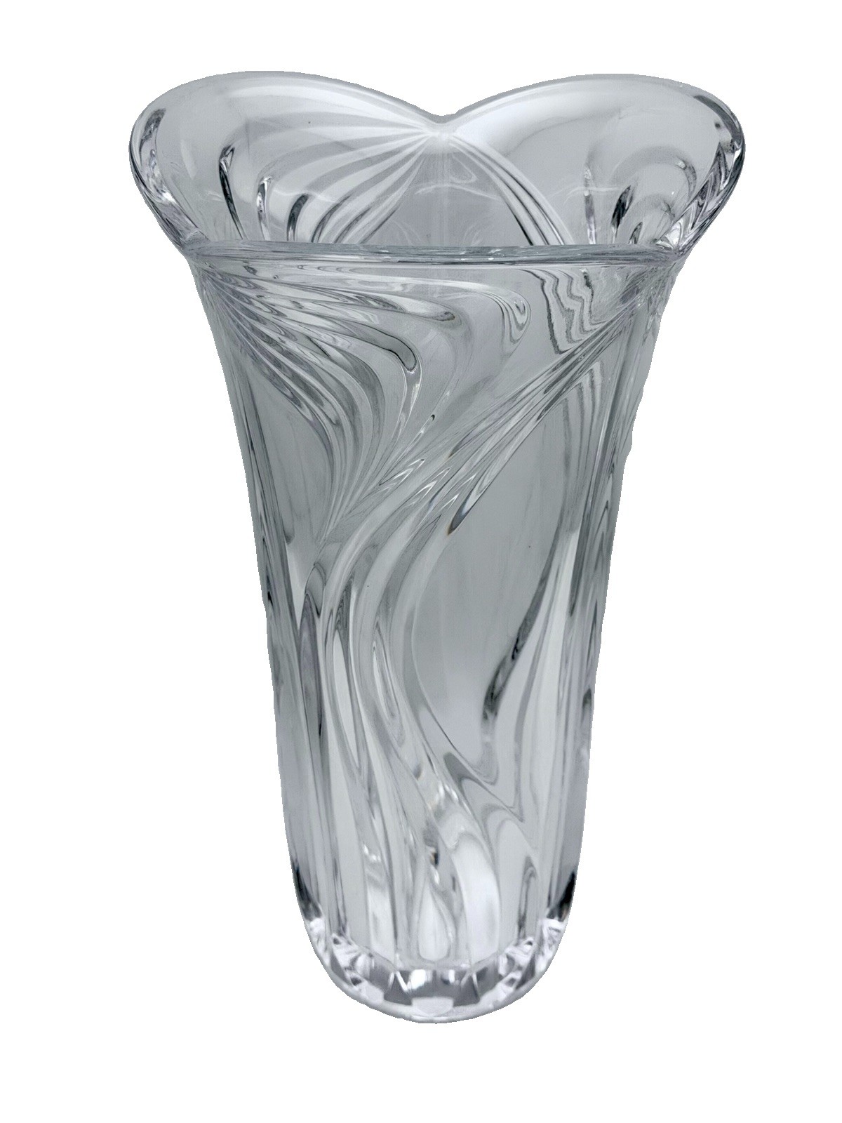 VTG Block Crystal Horizon 12″ Flower Vase Clear Swirl Cut Scalloped Rim Heavy
