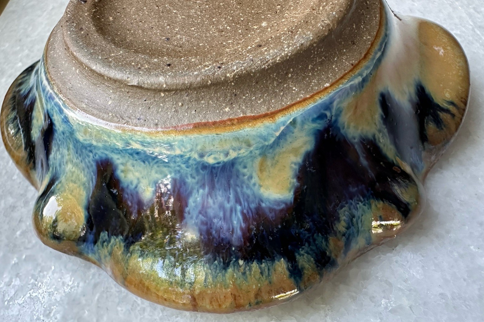 Art Pottery Fused Crackled Glass Ashtray Trinket Tray Tobacco Tray