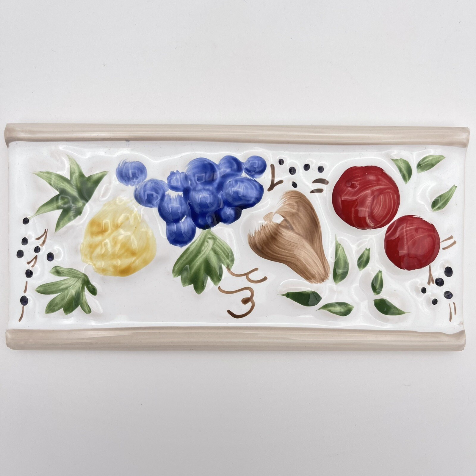 vtg embossed fruit tile 3pc accent tiles England