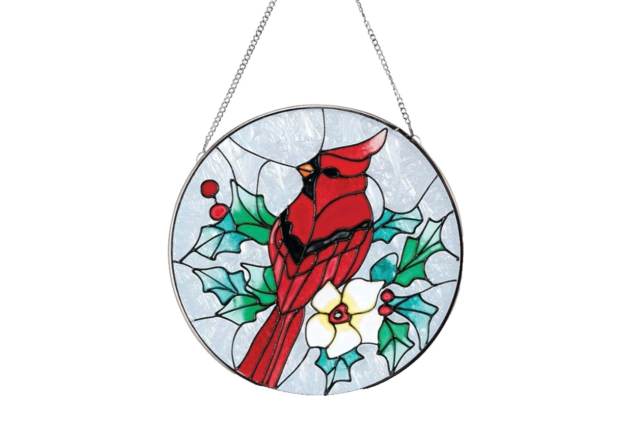 Frebento Cardinal Suncatcher Stained Glass Hanging Metal Chain