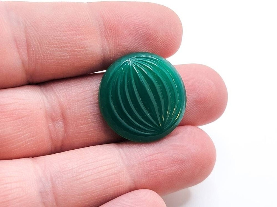Vintage Jade Uranium Glass Cabochon 22mm Art Deco Pressed Glass Czech 1930s