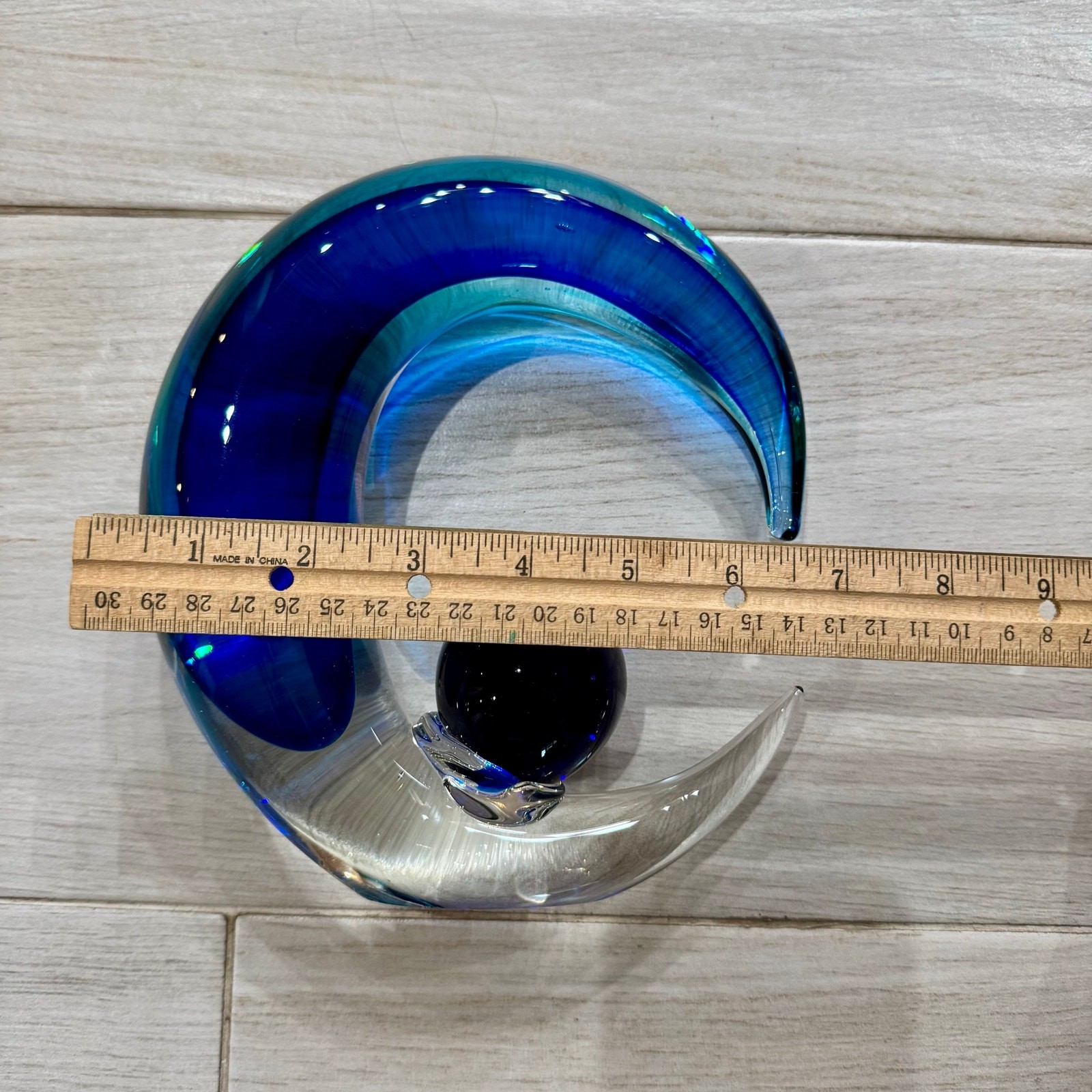 Vintage Murano Moreno Glass Crescent Moon & Sun Sphere Sculpture Sommerso Blue