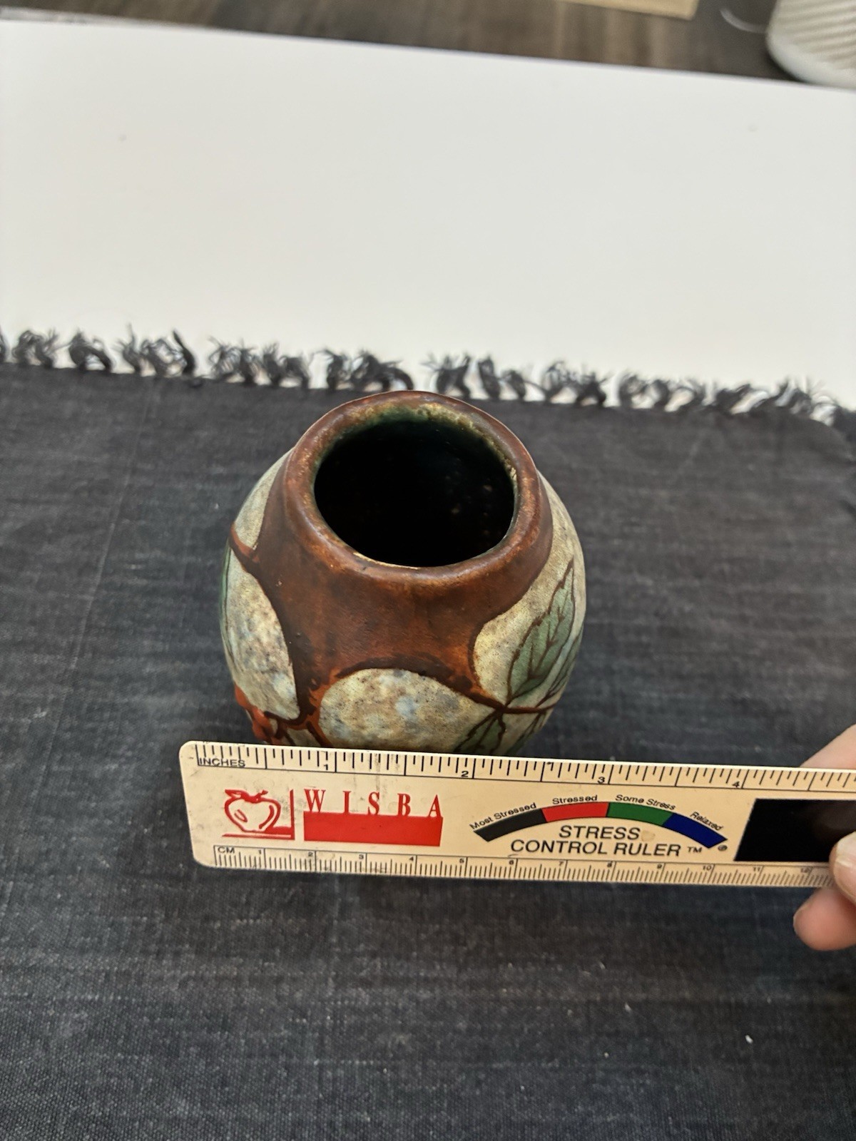 Signed European Art Pottery Vase w Raised Berry Relief Botanical Studio Decor